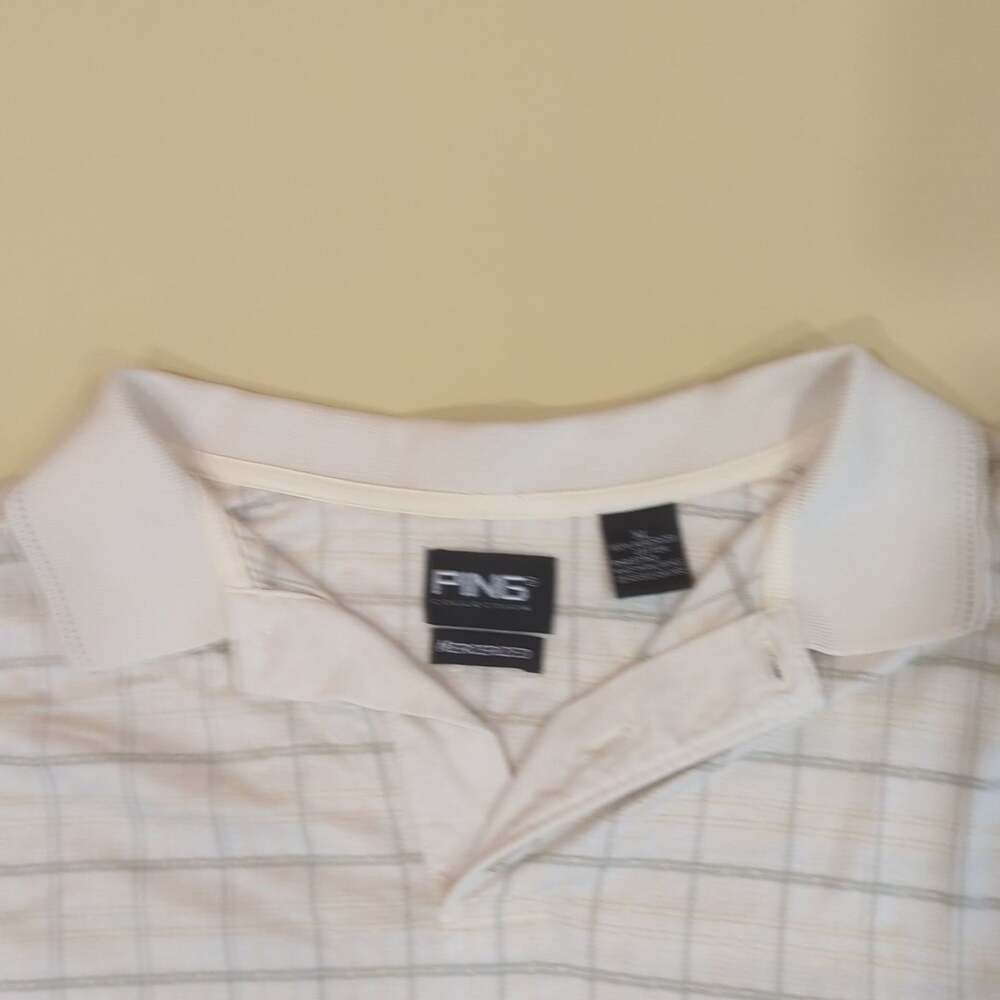 PING Collection Men's Cream Plaid Golf Polo Shirt